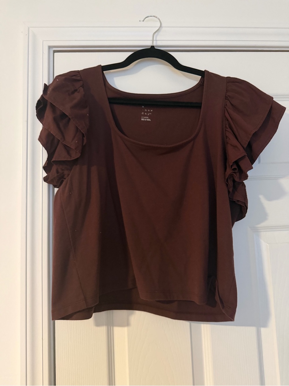 a new day Chocolate Brown Ruffle Sleeve Crop Top